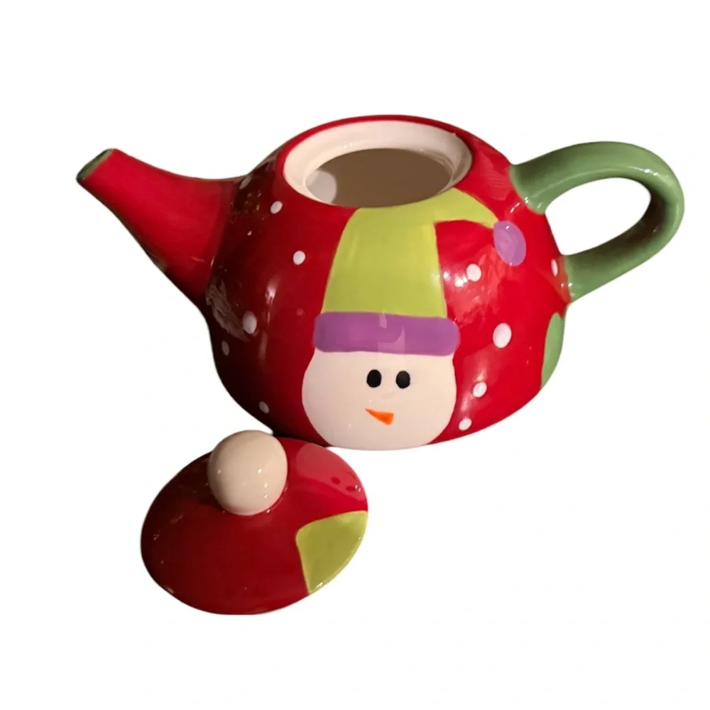 Pier 1 Imports Snowman Stacking Teapot Cup Set For One